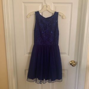 Royal blue cocktail dress. Junior’s size 1. Can  also fit girl’s 14-16